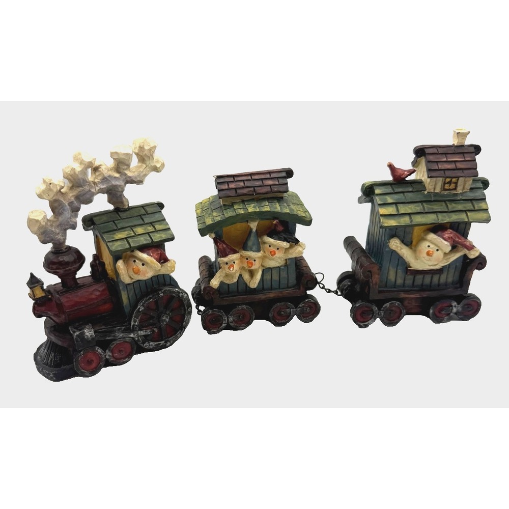 3-Piece Christmas Train Snowman Figurines Small Multicolor Plastic Decor